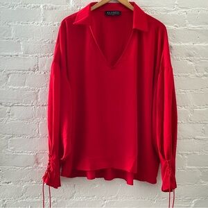 Eloquii Long Sleeve Red V-Neck Blouse Tie Cuffs Dressy Siren Party Size 20
